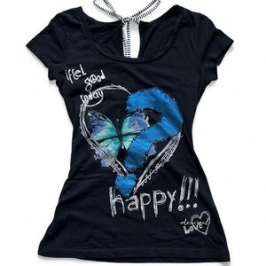 Desigual black blue butterfly top